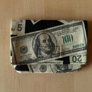 Billetera minimalista con dólares Franklin, pequeña billetera o monedero hecho a mano, porta tarjetas de regalo ligero, tarjetero minimalista.