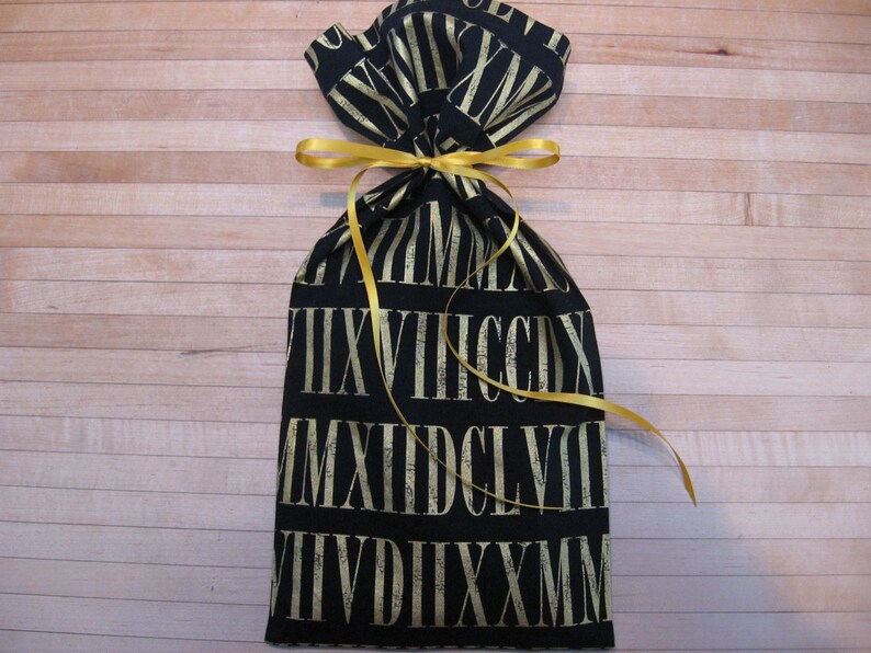 sophisticated masculine or neutral fabric gift bag with ribbon tie wine gift bag