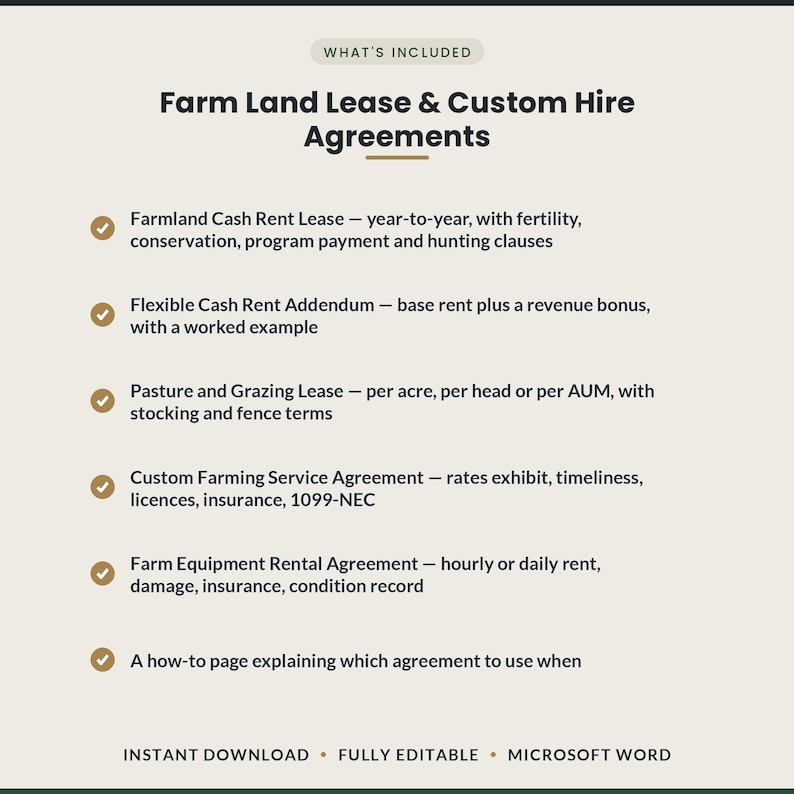 Farm Lease Agreement Template | Cash Rent Farmland Lease | Pasture ...