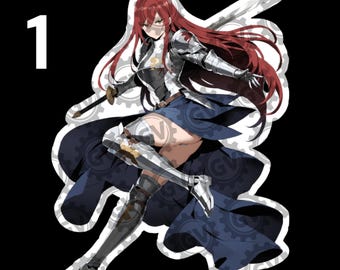 Erza Weatherproof Waterproof Vinyl Holographic Matte Glossy Transparent Anime Manga Cartoon Video Game Sticker Car Decal Card Skin