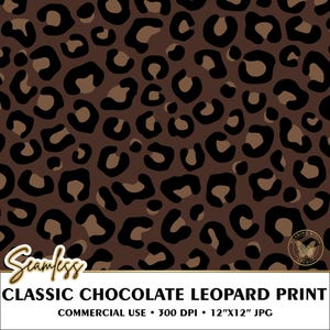 Carta digitale senza cuciture con stampa leopardata color cioccolato classico / Motivo animalier marrone scuro JPG Design per tessuti Sublimazione POD Uso commerciale