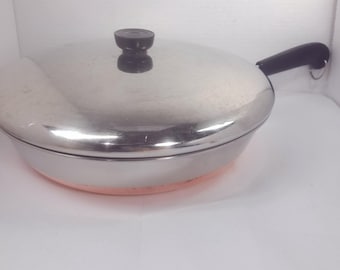 Vintage Revere Ware Copper Bottom 12" -80 Skillet Chicken Frying Pan w/ lid USA