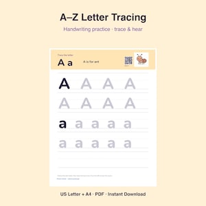 A-Z Letter Tracing Printable | Handwriting Practice, Trace & Hear Phonics (Digital Download) Bild 1