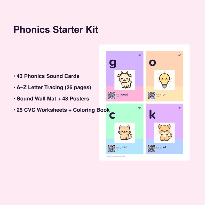 Phonics Starter Kit | Sound Cards, Tracing, CVC Worksheets (Digital Download) image 3