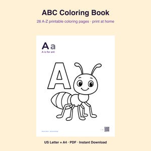 ABC Coloring Book | 26 A-Z Letter Pages, Preschool Learning (PDF Download) image 1