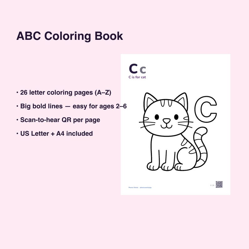 ABC Coloring Book | 26 A-Z Letter Pages, Preschool Learning (PDF Download) image 3