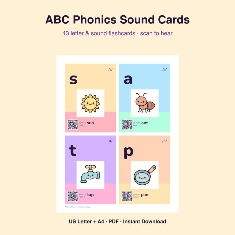 Phonics Sound Cards | ABC Letter Flashcards for Preschool (Digital Download) image 1