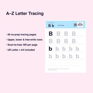 A-Z Letter Tracing Printable | Handwriting Practice, Trace & Hear Phonics (Digital Download) Bild 3