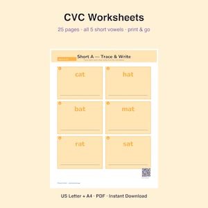 CVC Worksheets | Short Vowel Phonics Practice (Digital Download) image 1
