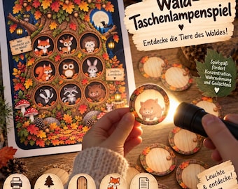 Forest Flashlight Game PDF | Discover 27 Animals | Autumn Game for Children | Kindergarten Learning Game | Printable Search Game