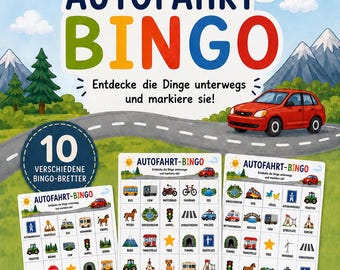Autofahrt Bingo für Kinder – 10 Bingo Karten zum Ausdrucken | Reisespiel Auto | Beschäftigung für unterwegs | Roadtrip Spiel | PDF Download