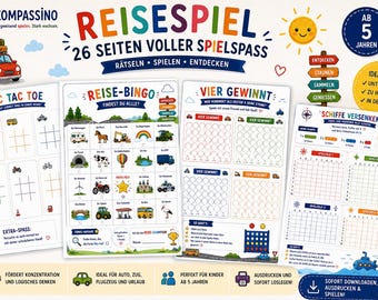 Juegos de viaje para niños | Bingo en el coche | Hojas de trabajo en PDF para viajes en coche, vacaciones y viajes | Bingo de viaje, laberintos, juegos de objetos ocultos, entrenamiento de concentración