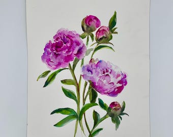Original Peony Watercolor 12x16/ Floral Artwork