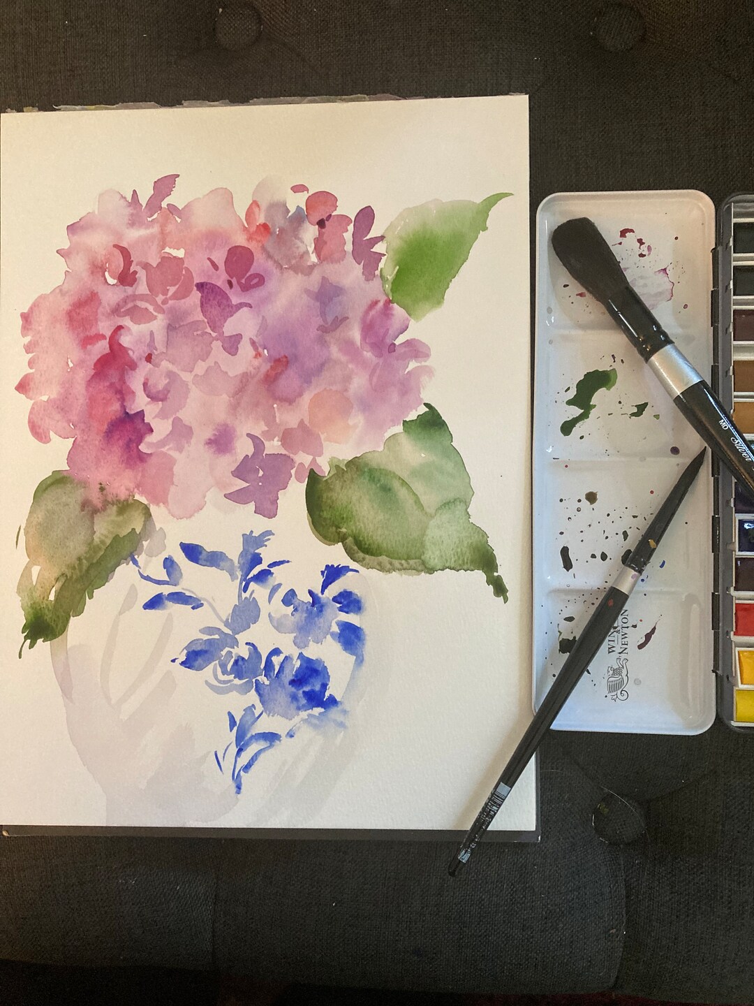 Original Watercolor Pink Hydrangeas - Etsy