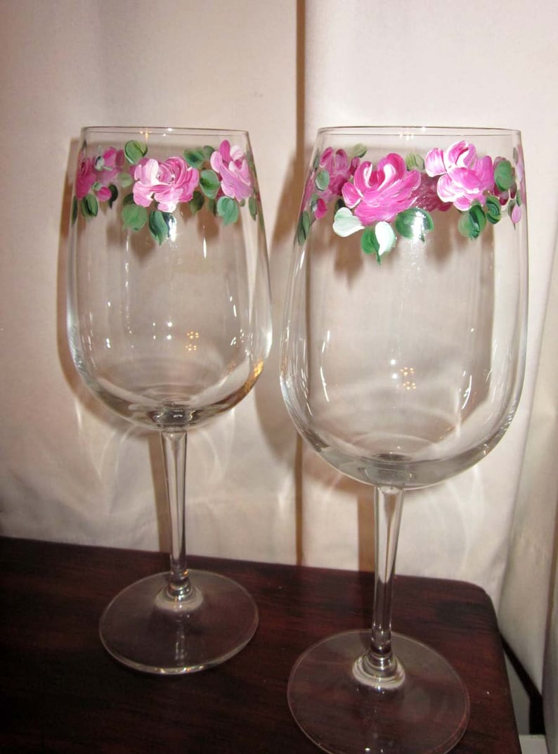 Hand Painted Rose Wine Glass Etsy