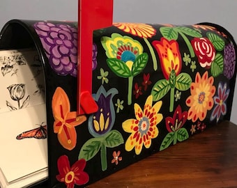 Custom Hand Painted Mailbox/ Stylized Floral
