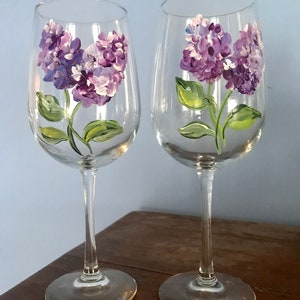 Hand Painted Lilac Wine Glass