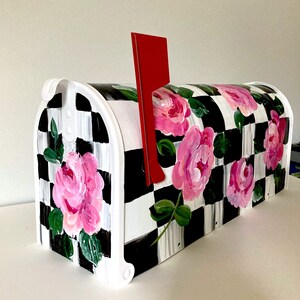 Hand Painted Rose Mailbox With Black and White Checks - Etsy