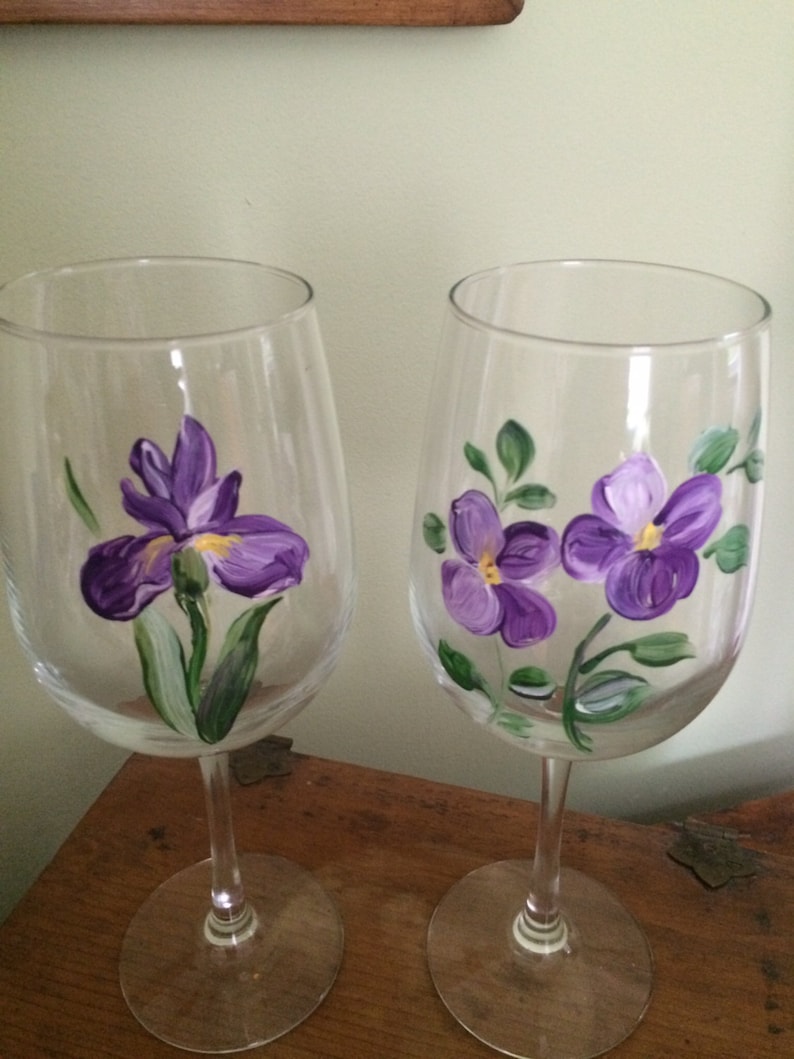 Hand Painted Wine Glasses/ Floral Etsy