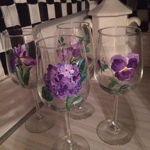 Hand Painted Wine Glasses/ Floral