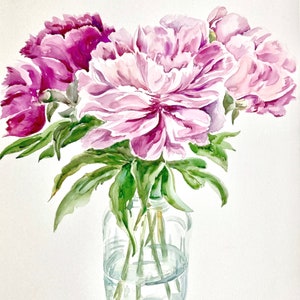 Original Peony Watercolor 18x24/ Floral Artwork