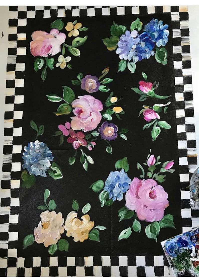 Cabbage Roses Floor Cloth - Etsy