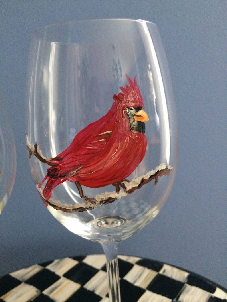 Cardinal Hand Painted Wine Glass/ Water Goblet Etsy