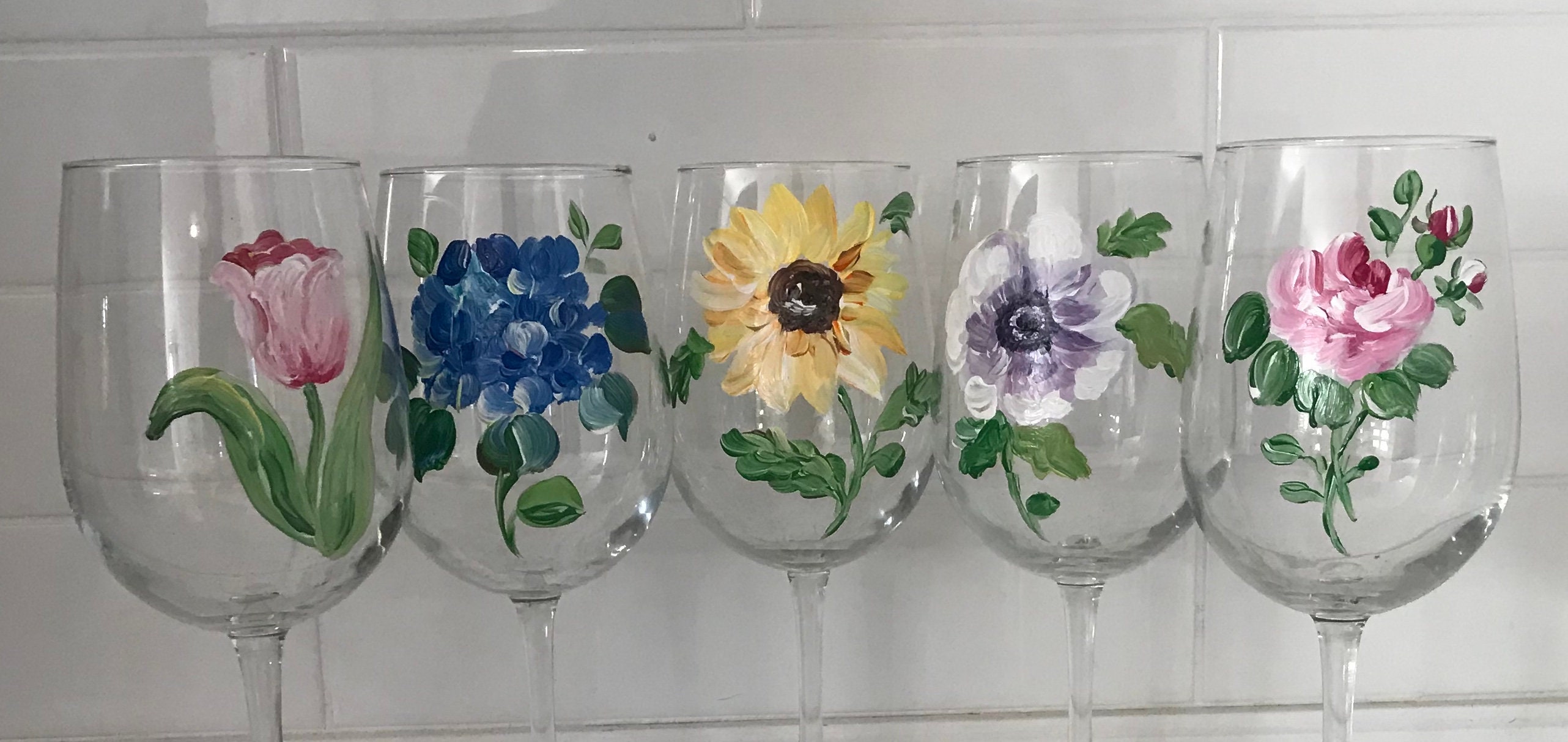 Cavalier Flower Hand-painted Wine Glasses – Glorious Goblets