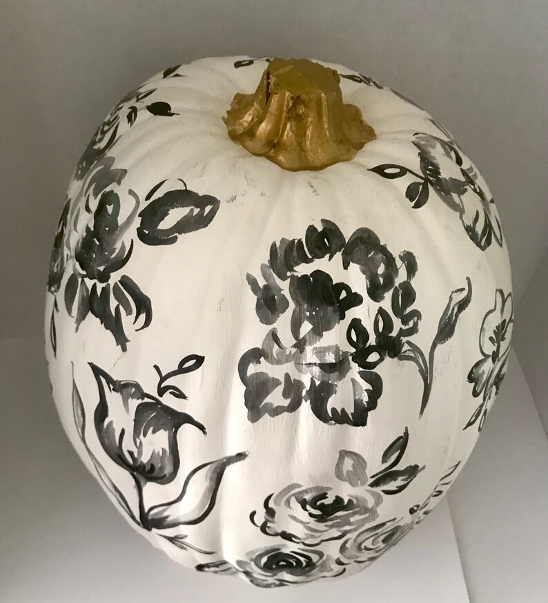 Black and White Floral Toile Pumpkin - Etsy