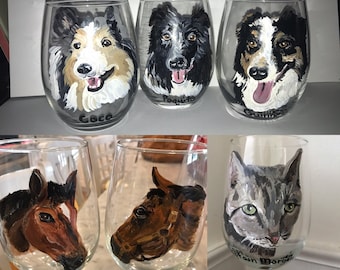 Hand Painted Wine Glasses/ Animal