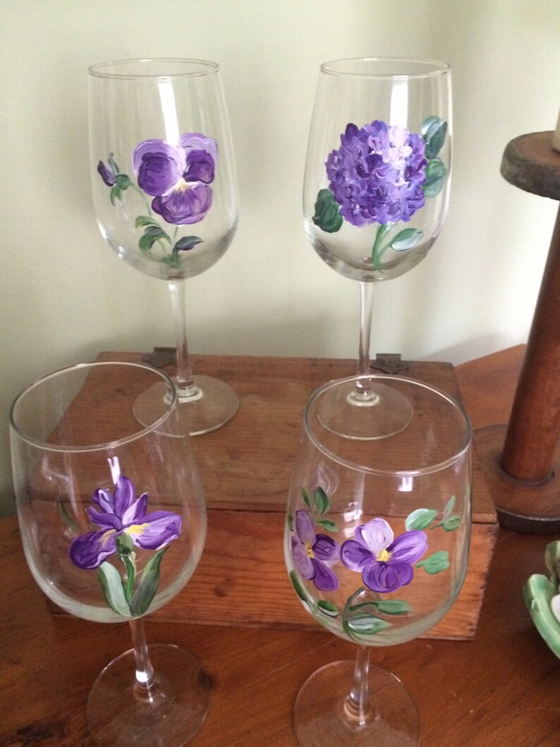 Hand Painted Wine Glasses/ Floral Etsy