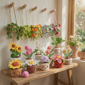 Crochet Plant Pattern Bundle PDF – Amigurumi Flower Pots & Hanging Plant Pattern, Cute Desk Decor, Handmade Gift, Instant Download