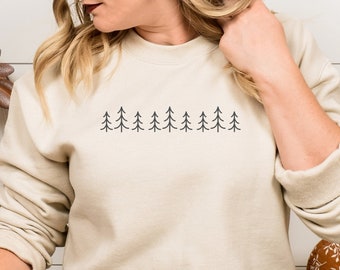 Pine Tree Sweatshirt, Hiking Camping Shirt, Nature lover, Crew Neck Sweater, Wildlife Tee, Retro Top