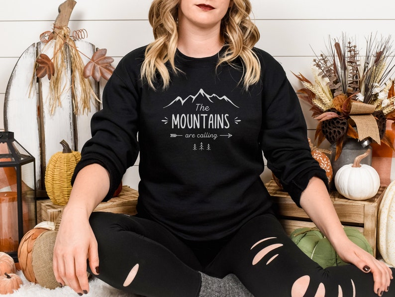 Mountain Sweatshirt, Hiking Shirt, Camping Top, Nature lover, Crew Neck Sweater, Wildlife Tee, Outdoor Adventure Black