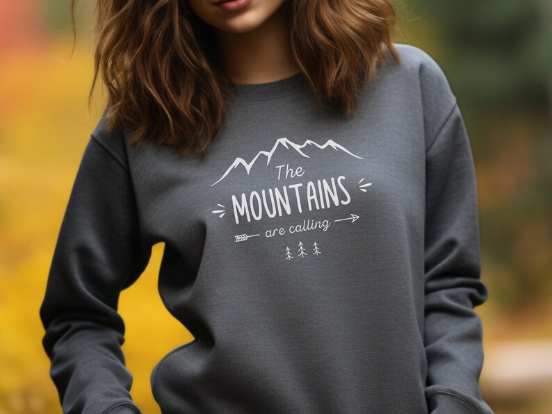 Mountain Sweatshirt, Hiking Shirt, Camping Top, Nature lover, Crew Neck Sweater, Wildlife Tee, Outdoor Adventure Dark Heather