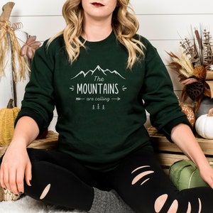 Mountain Sweatshirt, Hiking Shirt, Camping Top, Nature lover, Crew Neck Sweater, Wildlife Tee, Outdoor Adventure Forest Green