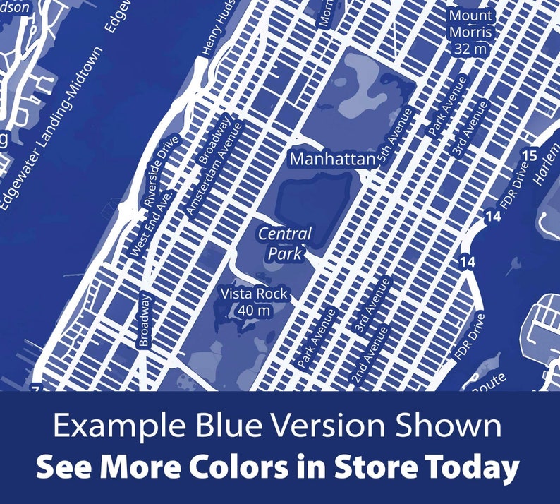 Slate Gray Color New York City Manhattan Map Manhattan Map Etsy