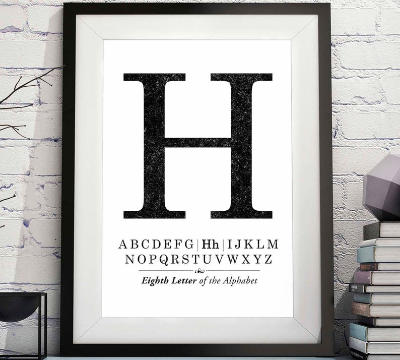 H Printable Letter Art Wall Decor Alphabet Initial Monogram Personal Print