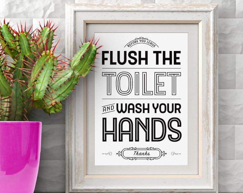 Flush Toilet & Wash Hands Sign, Toilet Sign Flush, Wash Hands Sign