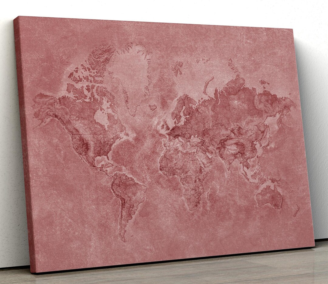 Rose Gold Map Rose Gold World Map Canvas Rose Gold Wall Art Etsy