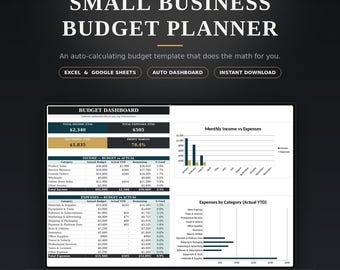 Small Business Budgetplaner, automatisch berechnende Excel Google Sheets Dashboard (digitaler Download)