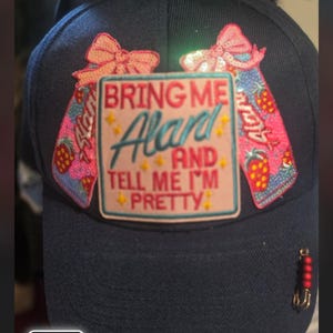 Bring Me Alani and Tell Me Im Pretty Hat | Navy Blue Baseball Cap | Oversized Satin Bow Back Coquette Patch Cap