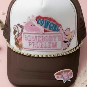 Somebody's Problem Trucker Hat | Brown Pink Cowgirl Music Patched Cap