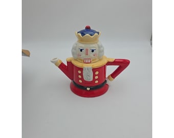 Ceramic Nutcracker Tea Pot Seasonal Home Decor Collectible FINE EARTHWARE
