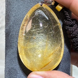 Teardrop Golden Rutilated Quartz Pendant With Natural Visible Mineral Inclusions Energy Healing Spiritual Gemstone
