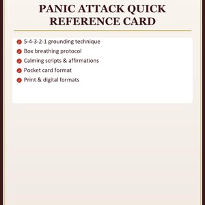 Panic Attack Quick Reference Card | Grounding Breathwork Calm Scripts | PDF Download image 2