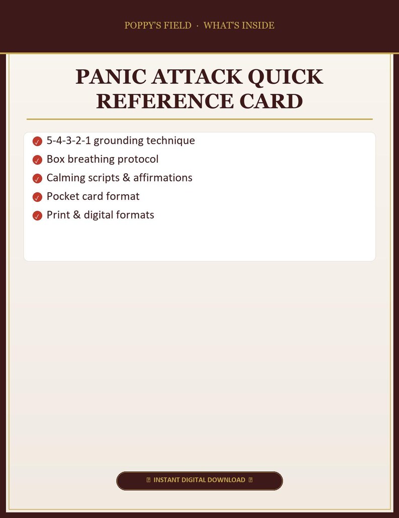 Panic Attack Quick Reference Card | Grounding Breathwork Calm Scripts | PDF Download image 2