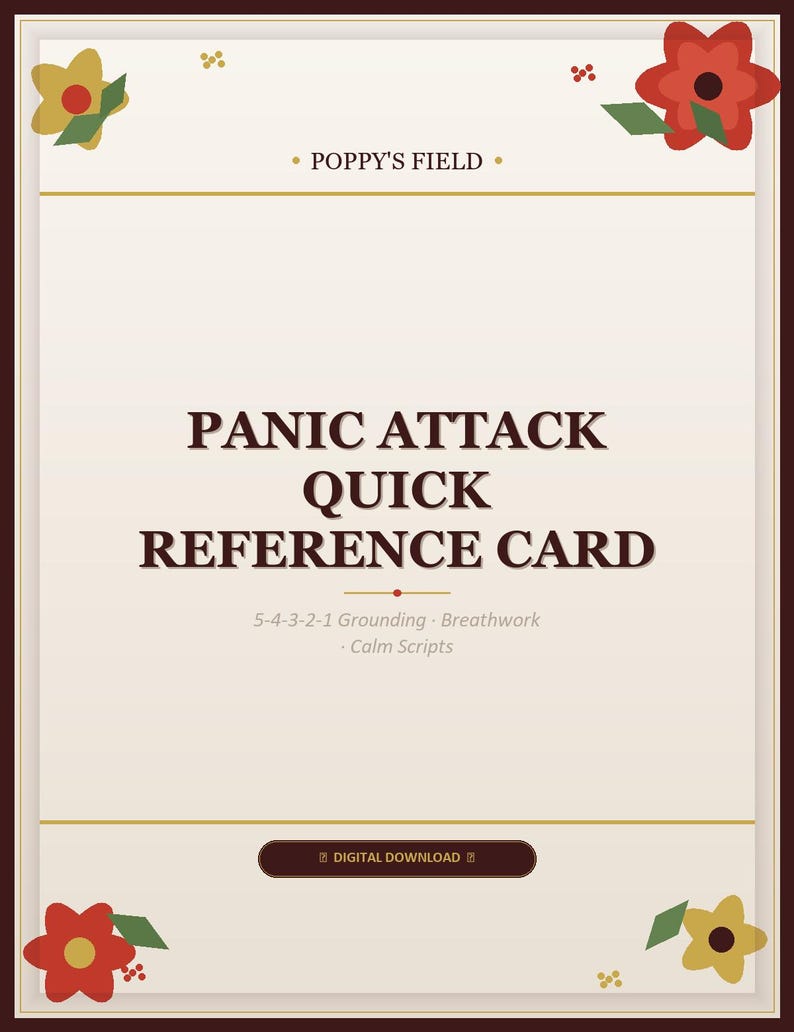 Panic Attack Quick Reference Card | Grounding Breathwork Calm Scripts | PDF Download image 1