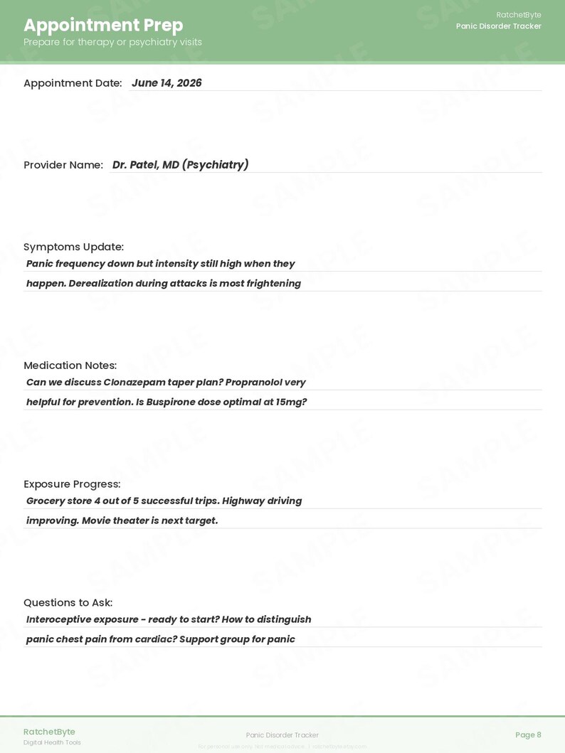 Panic Disorder Tracker, Panic Attack Log, Breathing Exercise Diary (PDF Download) image 9