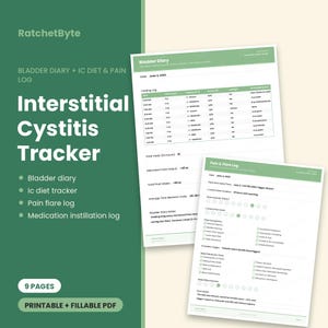 Interstitial Cystitis Tracker, Bladder Diary, IC Diet & Pain Log (PDF Download)